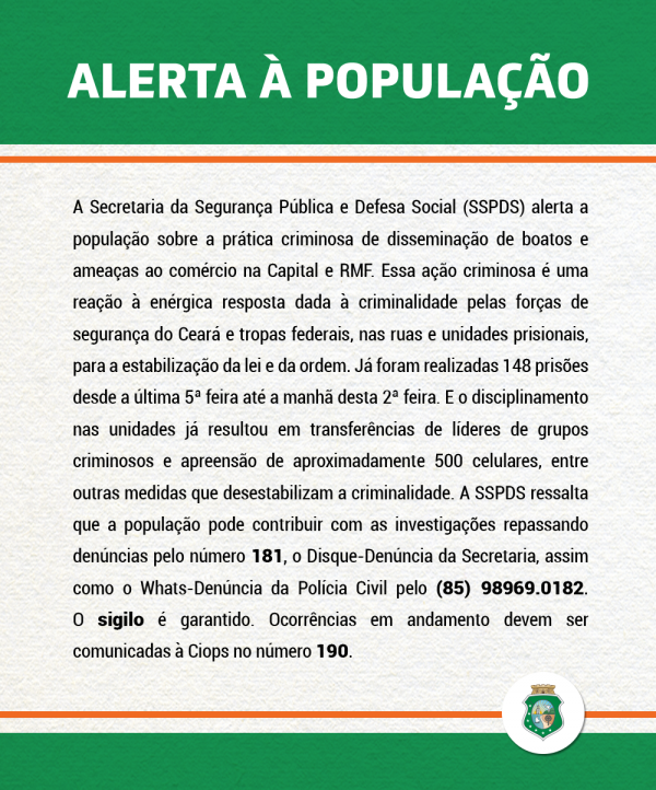 Alerta à população