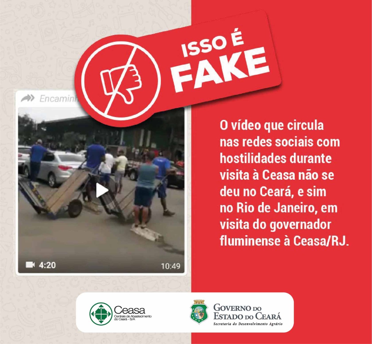 Vídeo que circula nas redes sociais com o nome da Ceasa-CE é falso