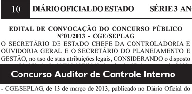 Edital de Convocação do Concurso para Auditor de Controle Interno da CGE foi publicado