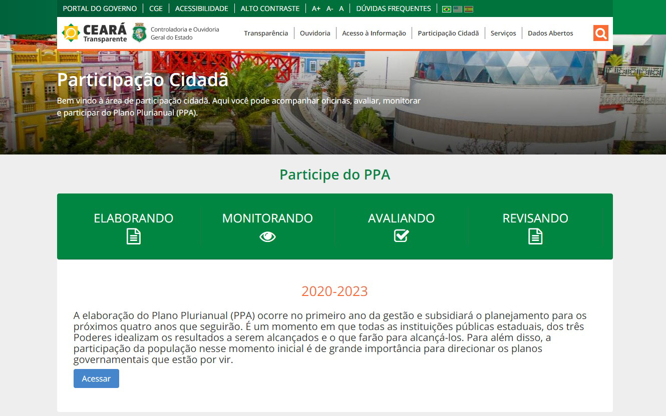 Inovação e Transparência: CGE disponibiliza módulo participativo para a construção do PPA 2020-2023 do Estado do Ceará