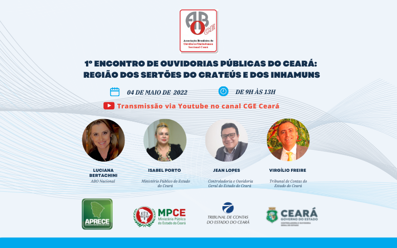 1º Encontro de Ouvidorias Públicas do Ceará acontece no próximo dia 04 de maio
