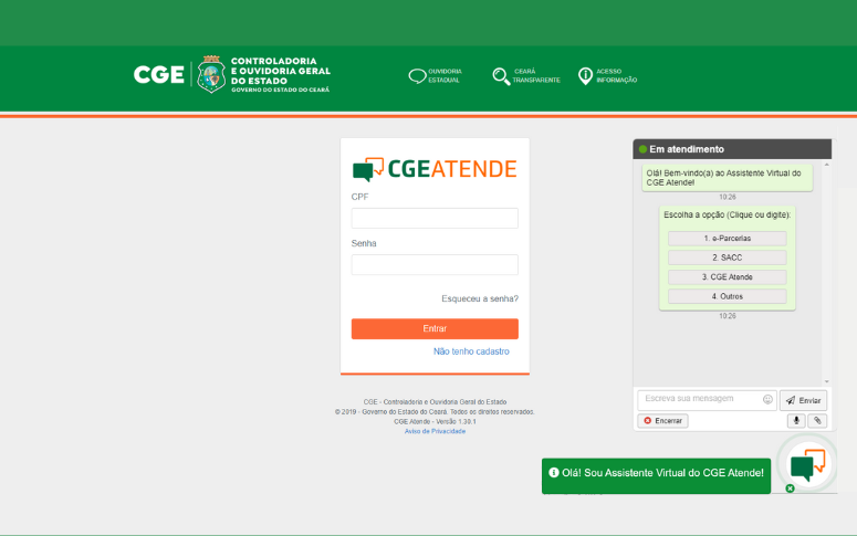 CGE Atende disponibiliza assistente virtual para facilitar atendimento ao usuário