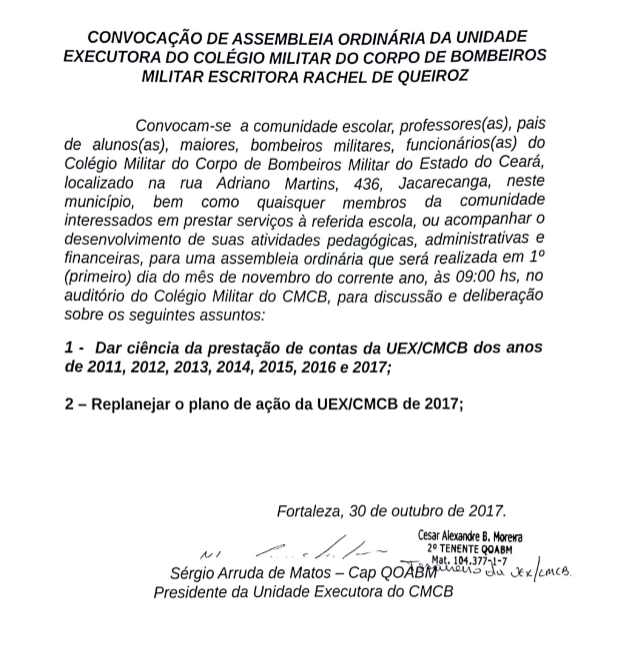 CMCB – Convocação Unidade Executora