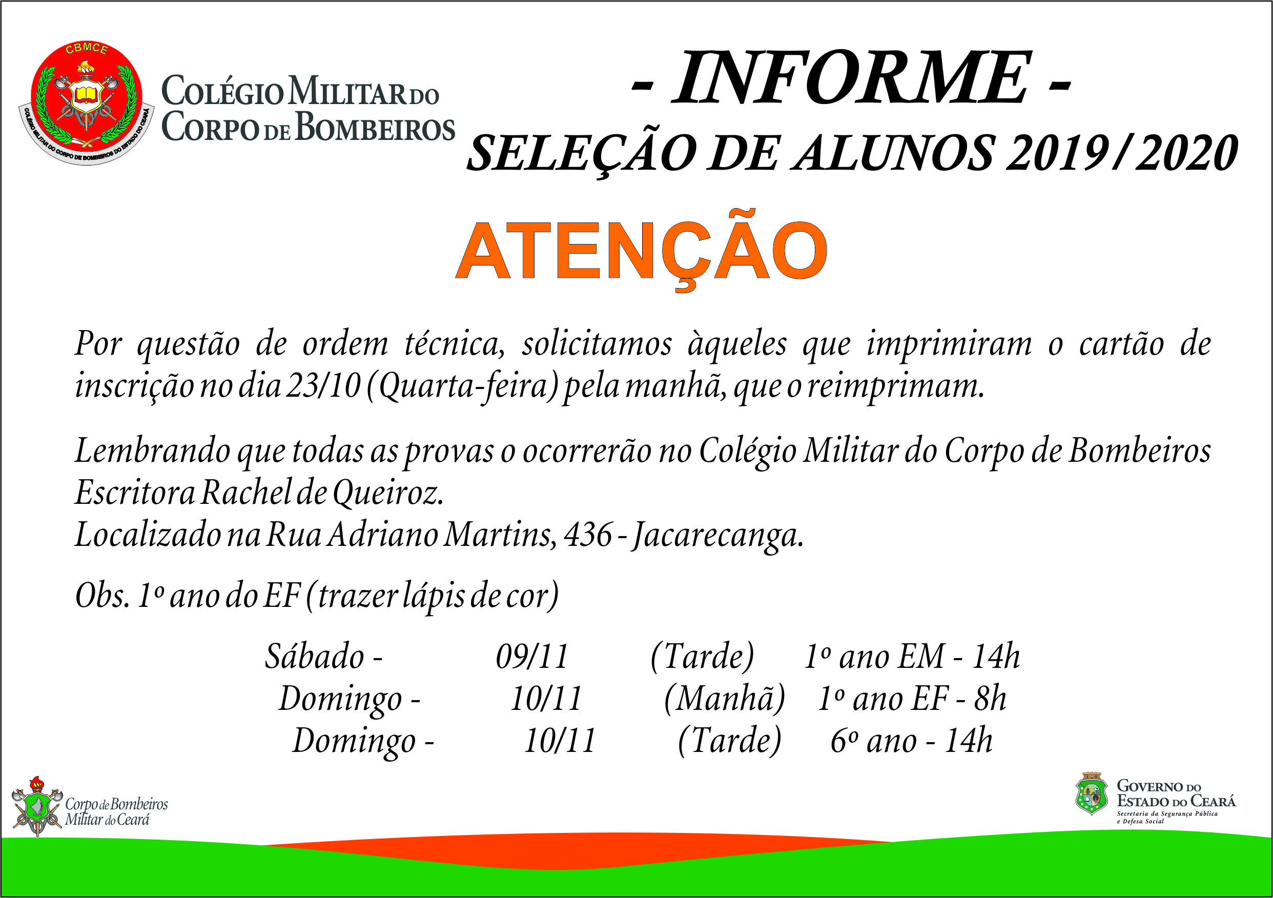 INFORME 01 – SELEÇÃO DE NOVOS ALUNOS