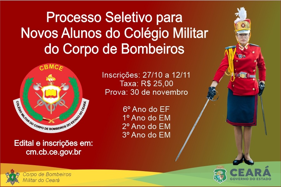 Inscrições para o Colégio Militar do Corpo de Bombeiros iniciam nesta segunda-feira