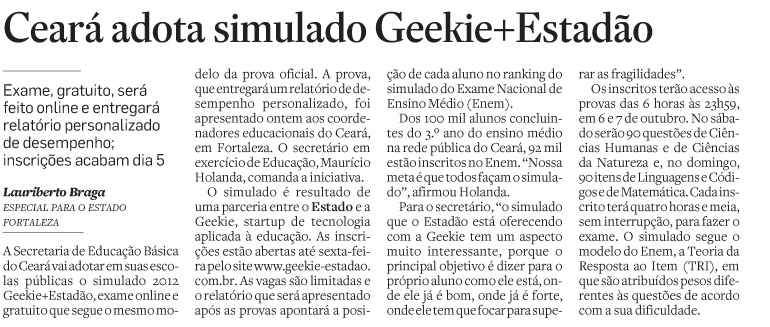 Alunos da Rede Estadual participarão do Simulado Enem 2012 Geekie-Estadão
