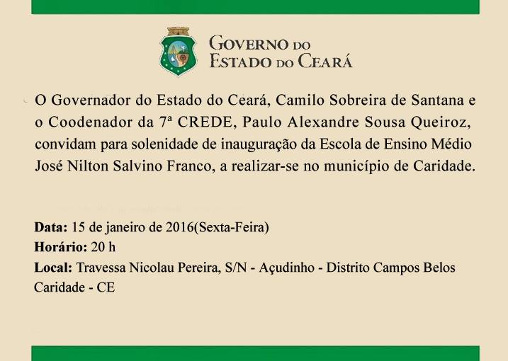 Convite Inauguração da EEM Jośe Nilton Franco