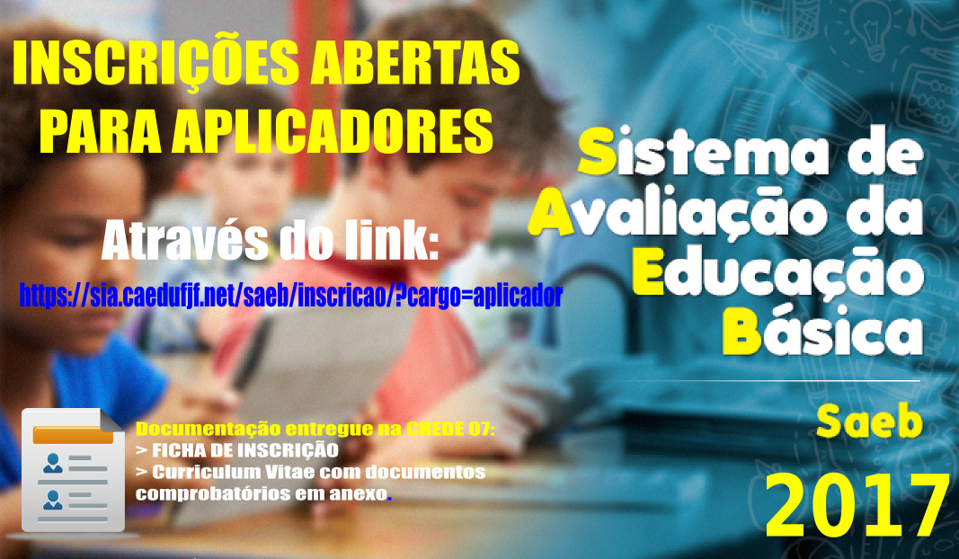 SAEB  Inscrições Abertas para Aplicadores