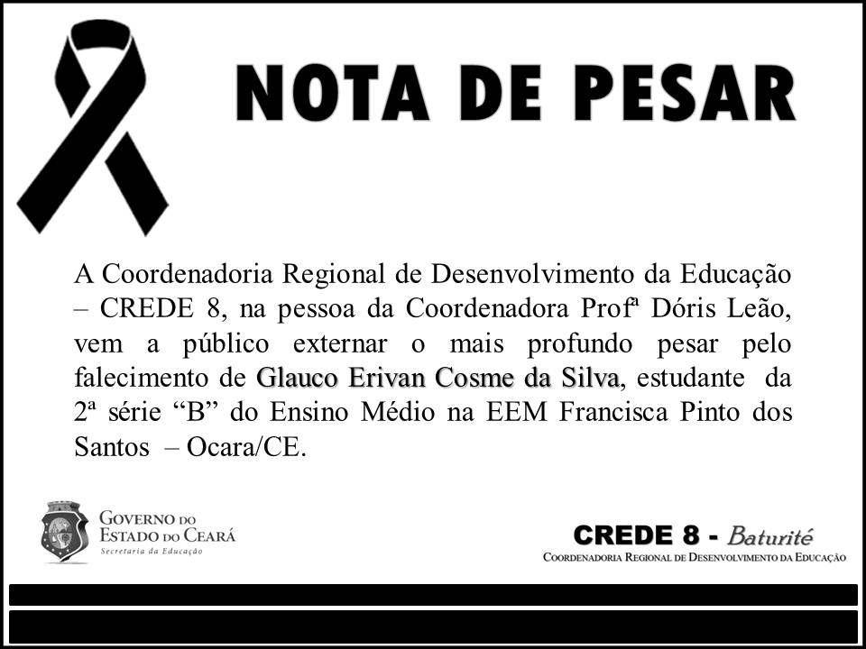 Nota de pesar – EEM Francisca Pinto dos Santos (Ocara/CE)