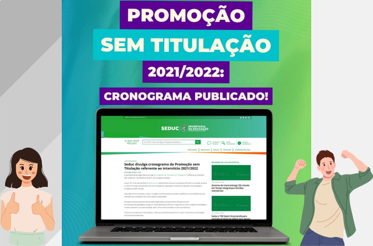 Seduc divulga cronograma da Promoção sem Titulação referente ao interstício 2021/2022