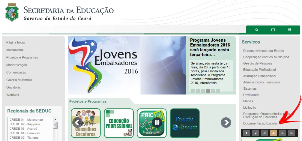 DOCUMENTOS ESCOLARES DE ESCOLAS EXTINTAS, NO PORTAL DA SEDUC