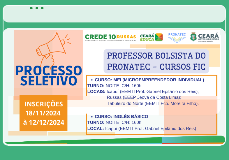 Processo Seletivo – Professor Bolsista do PRONATEC – Cursos FIC