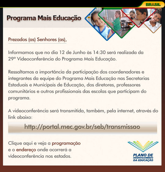 Videoconferência do Programa Mais Educação