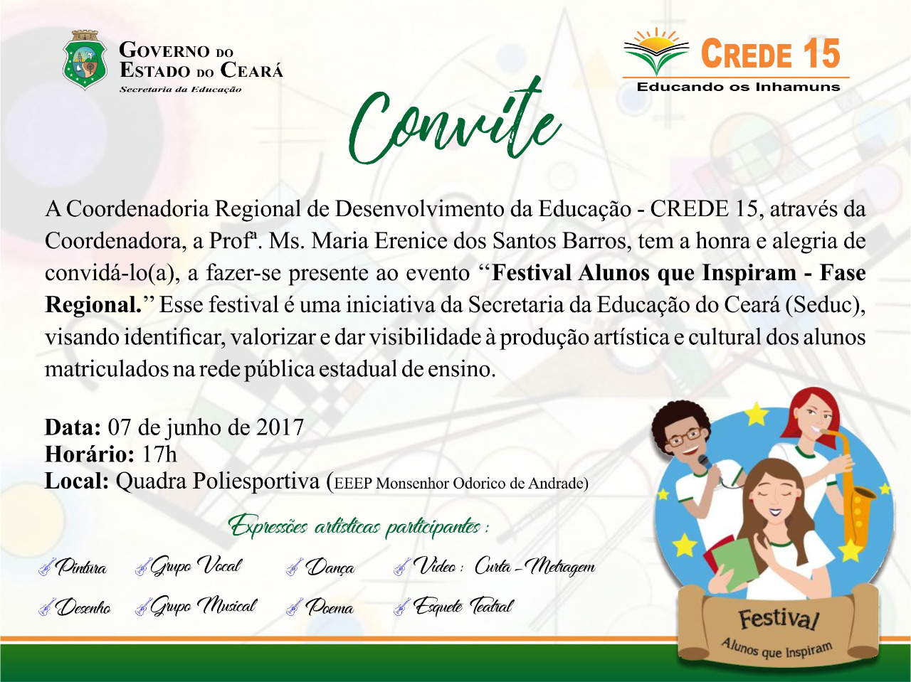 Crede 15 convida a todos para o Festival Alunos Que Inspiram.