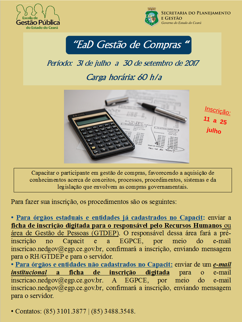 Escola de Gestão Pública realiza curso  “EaD Gestão de Compras”.