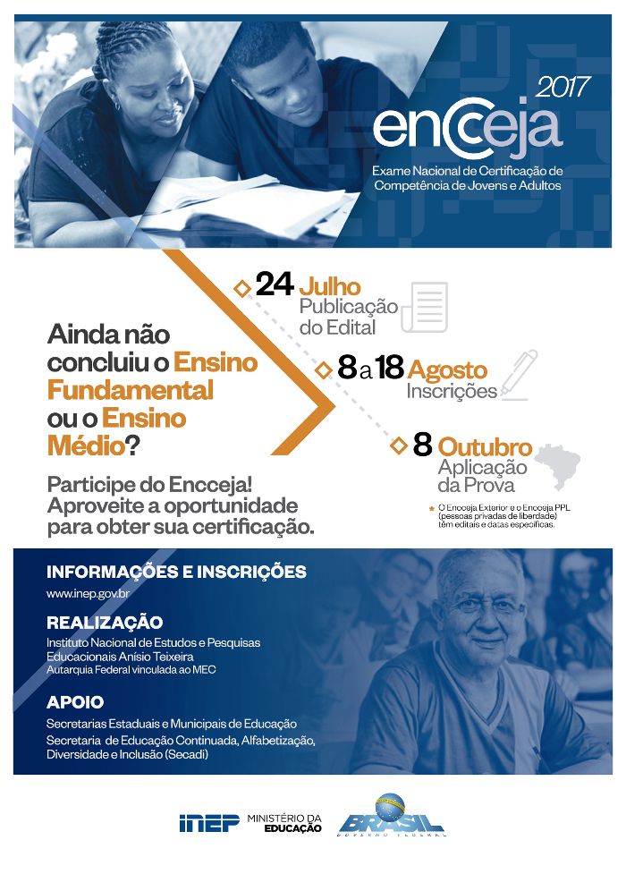 Seduc divulga realização do Encceja 2017.