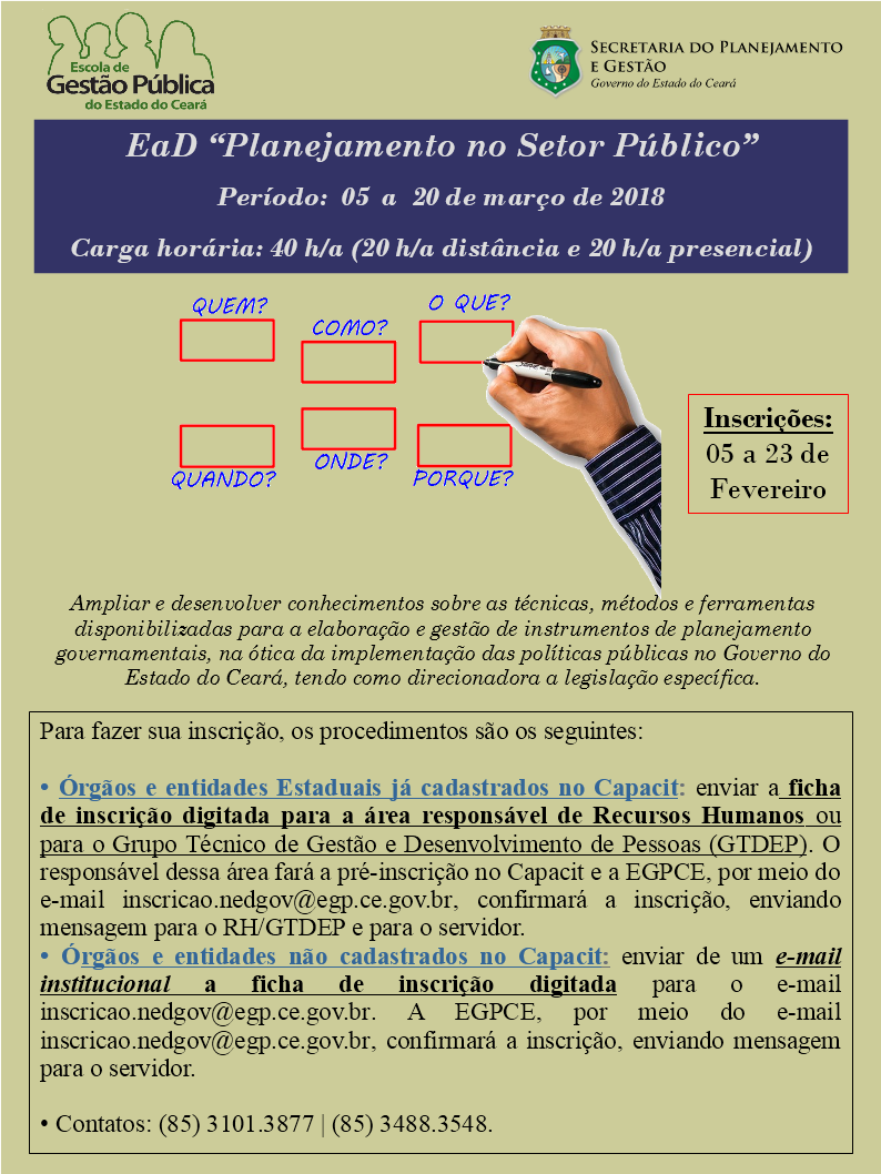 Curso EaD “PLANEJAMENTO NO SETOR PÚBLICO” (20 h/a)