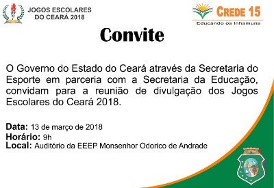 Convite – Reunião de divulgação dos Jogos Escolares 2018