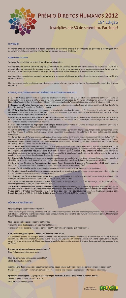 Divulgação das Indicações para o Prêmio Direitos Humanos 2012