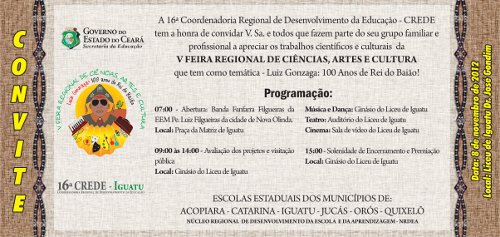 16ª CREDE realizará no dia 08/11 a V Feira Regional de Ciências, Artes e Cultura