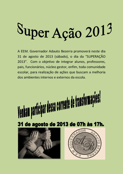 EEM Gov. Adauto Bezerra promove neste sábado 31/08 o SuperAção