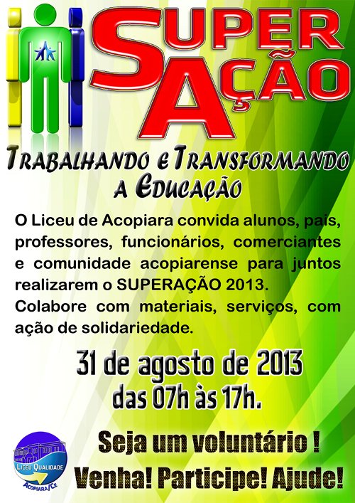 O Liceu de Acopiara convida alunos, pais e professores para participar do SuperAção