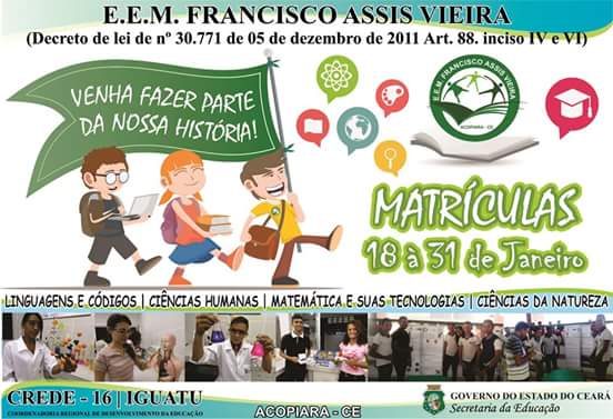 Matrículas Abertas – EEM Francisco Assis Vieira