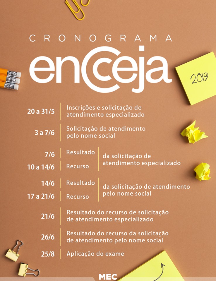 Cronograma ENCEJA 2019