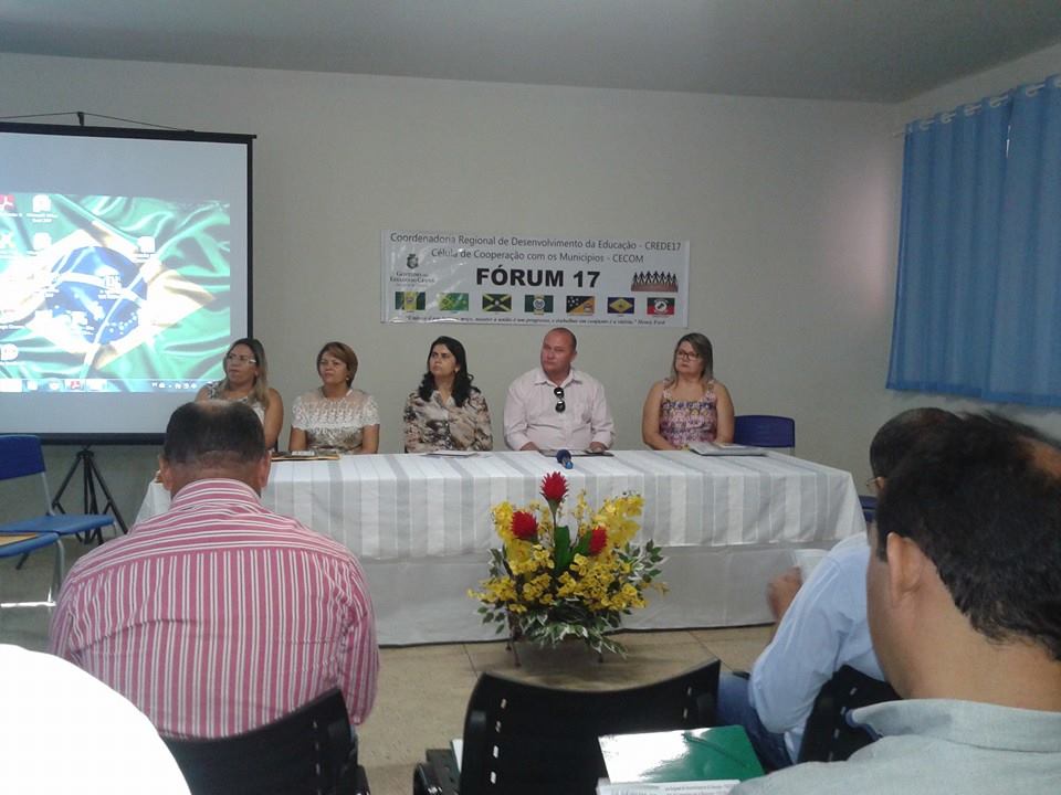A CREDE 17 – Icó, através da Célula de Cooperação com os Municípios – CECOM, promoveu, no último dia 18 de março, o IV FÓRUM 17 DE SECRETÁRIOS MUNICIPAIS DE EDUCAÇÃO E GERENTES MUNICIPAIS DO PAIC, intitulado “Fórum 17”.