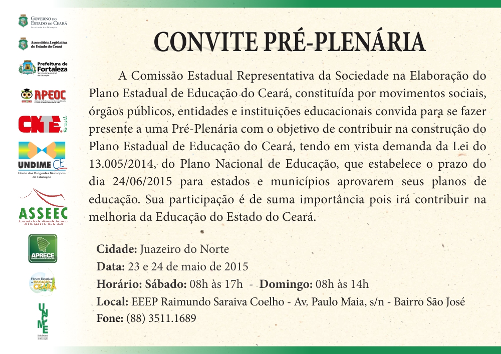 PRÉ-PLENÁRIA DO PLANO ESTADUAL DE EDUCAÇÃO.