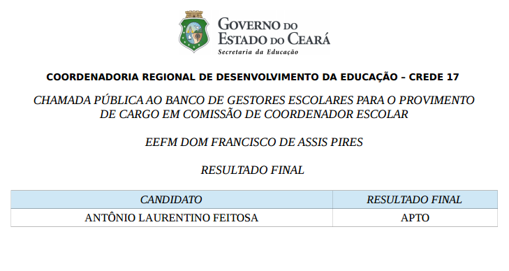 CHAMADA PÚBLICA AO BANCO DE GESTORES ESCOLARES PARA O PROVIMENTO DE CARGO EM COMISSÃO DE COORDENADOR ESCOLAR