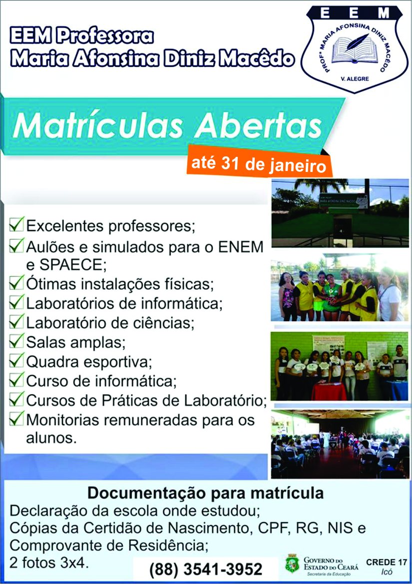 Matrículas Abertas – EEM Prof. Maria Afonsina Diniz Macêdo