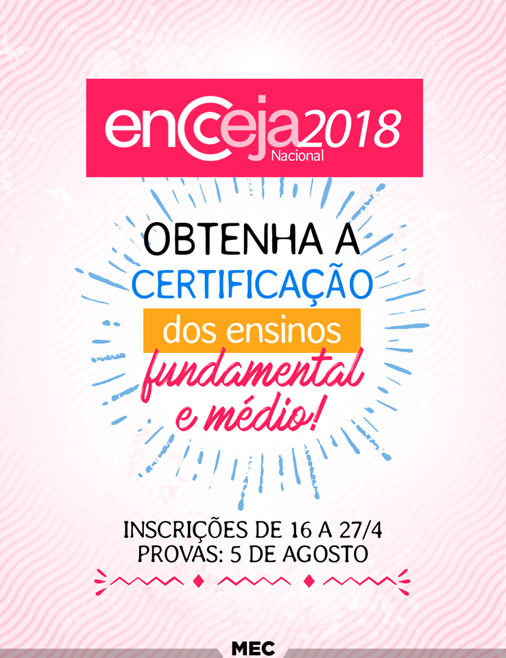 Encceja2018 – Inscrições de 16 a 27/4