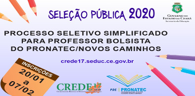 (RETIFICAÇÃO) Chamada Pública – Bolsa Formação Pronatec/Novos Caminhos 2020.1