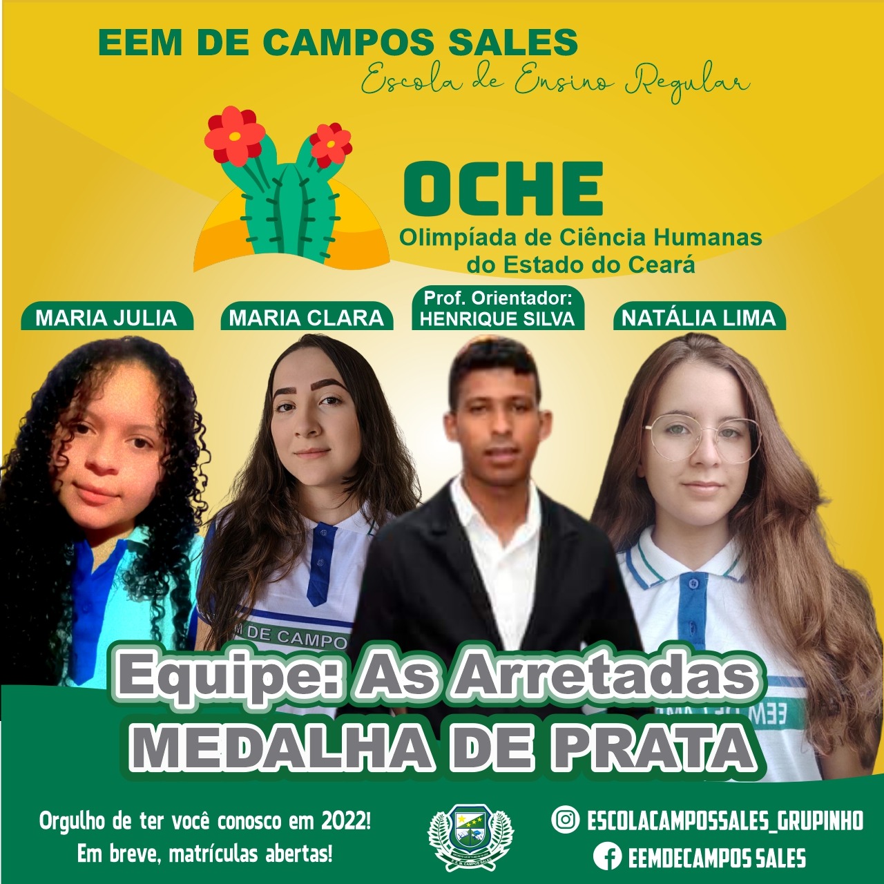 ALUNOS DA EEM DE CAMPOS SALES SÃO MEDALHISTAS DE PRATA NA OCHE