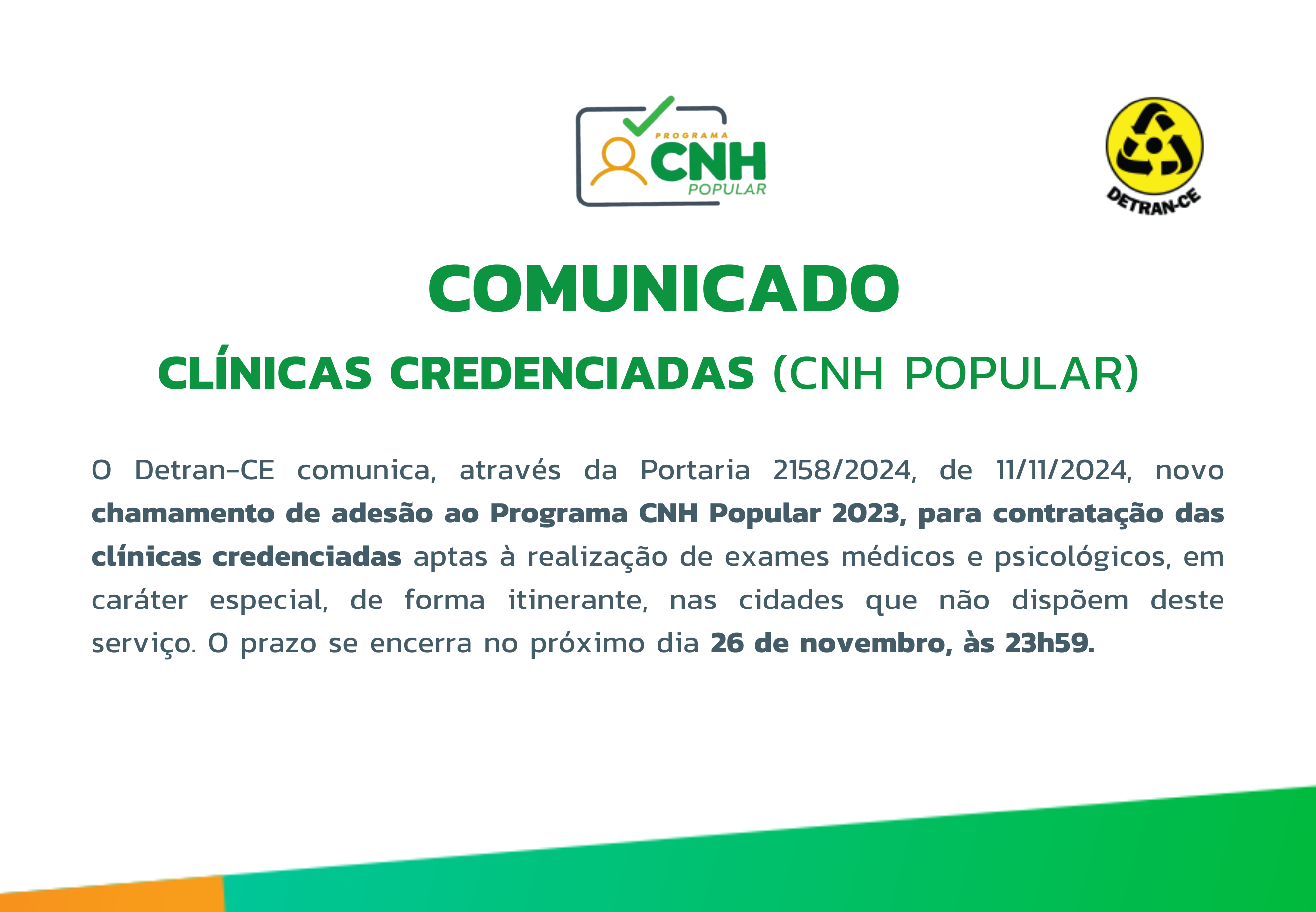 COMUNICADO – CLÍNICAS CREDENCIADAS (CNH POPULAR)