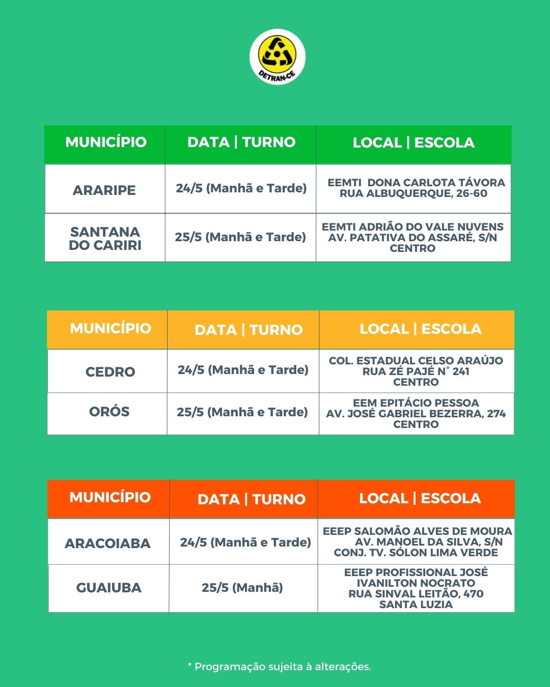 INFORMATIVO CNH POPULAR – Confira a programação para os atendimentos nos dias 24 e 25 de maio