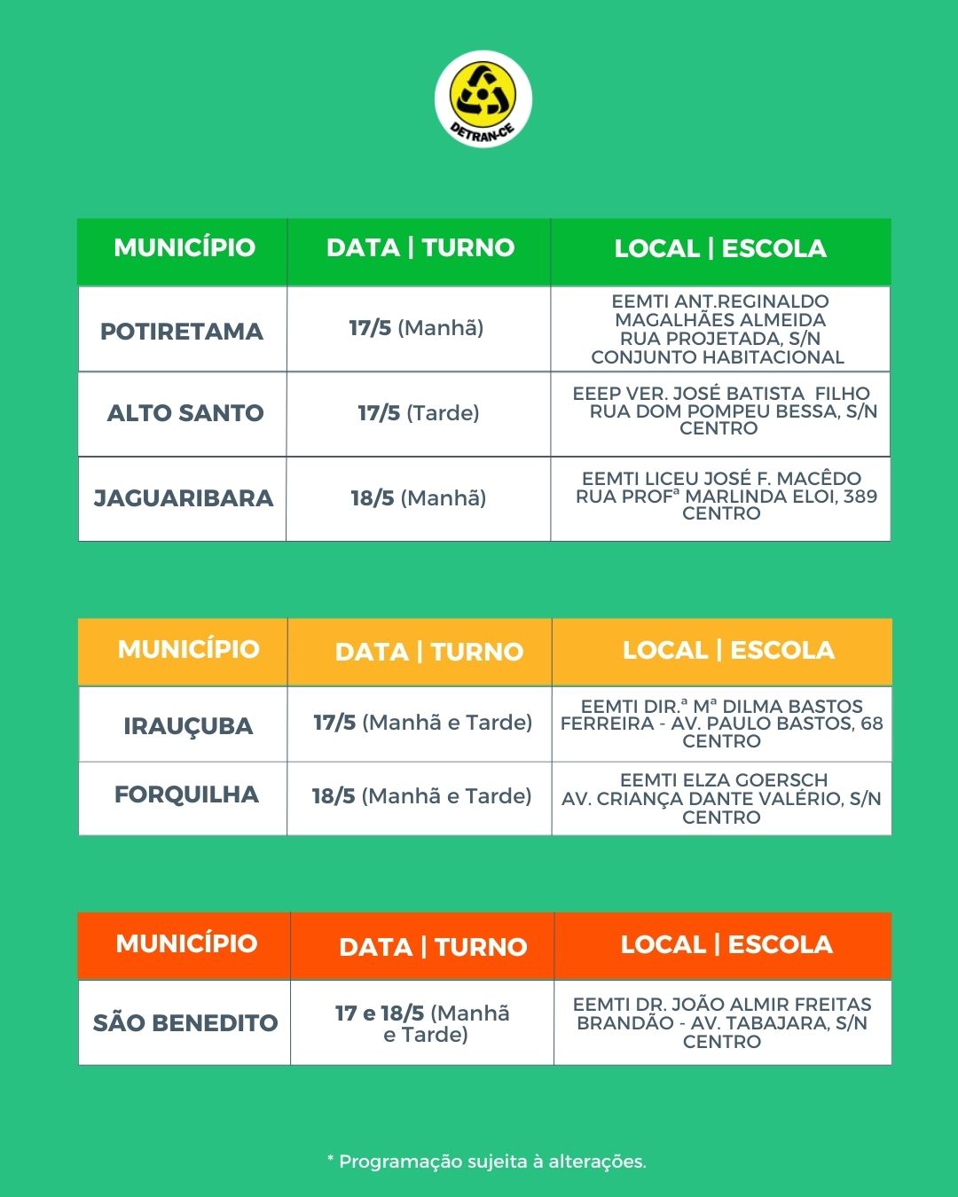 INFORMATIVO CNH POPULAR – Confira a programação para os atendimentos nos dias 17 e 18 de maio