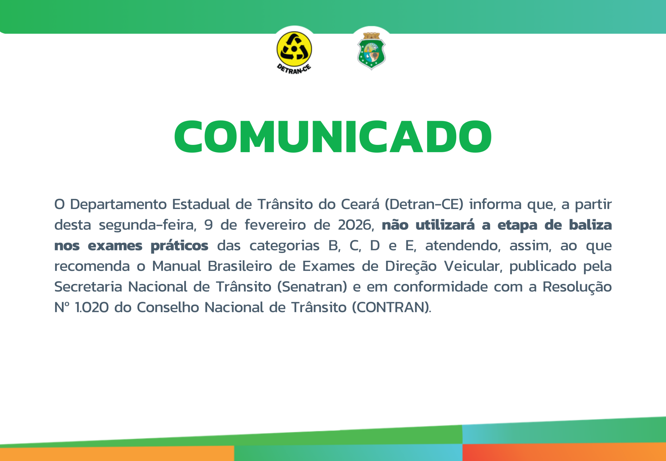 COMUNICADO – Exame Prático Sem Baliza