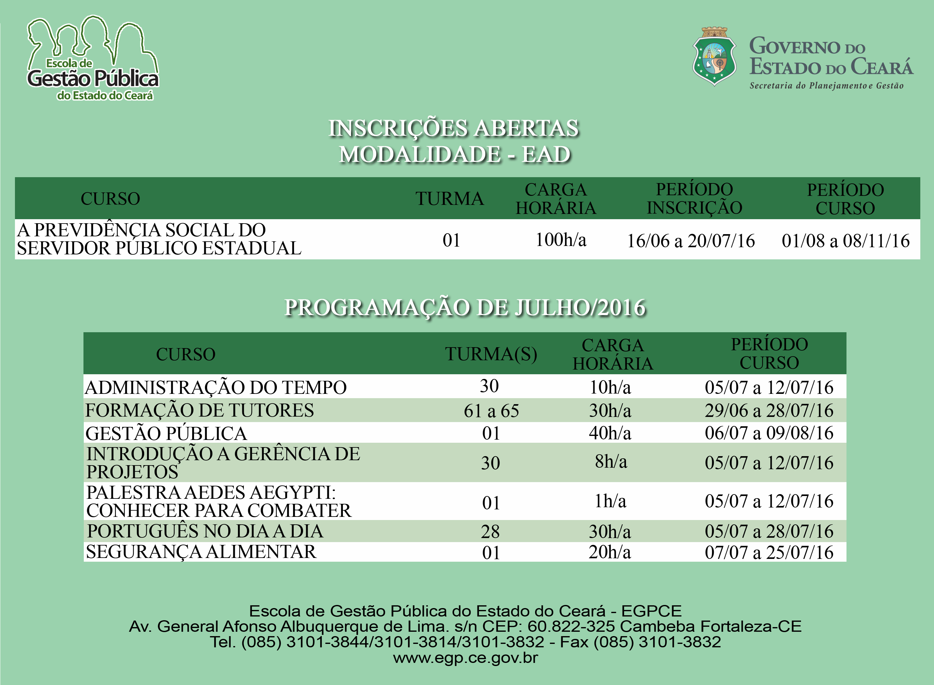 Programação do Mês