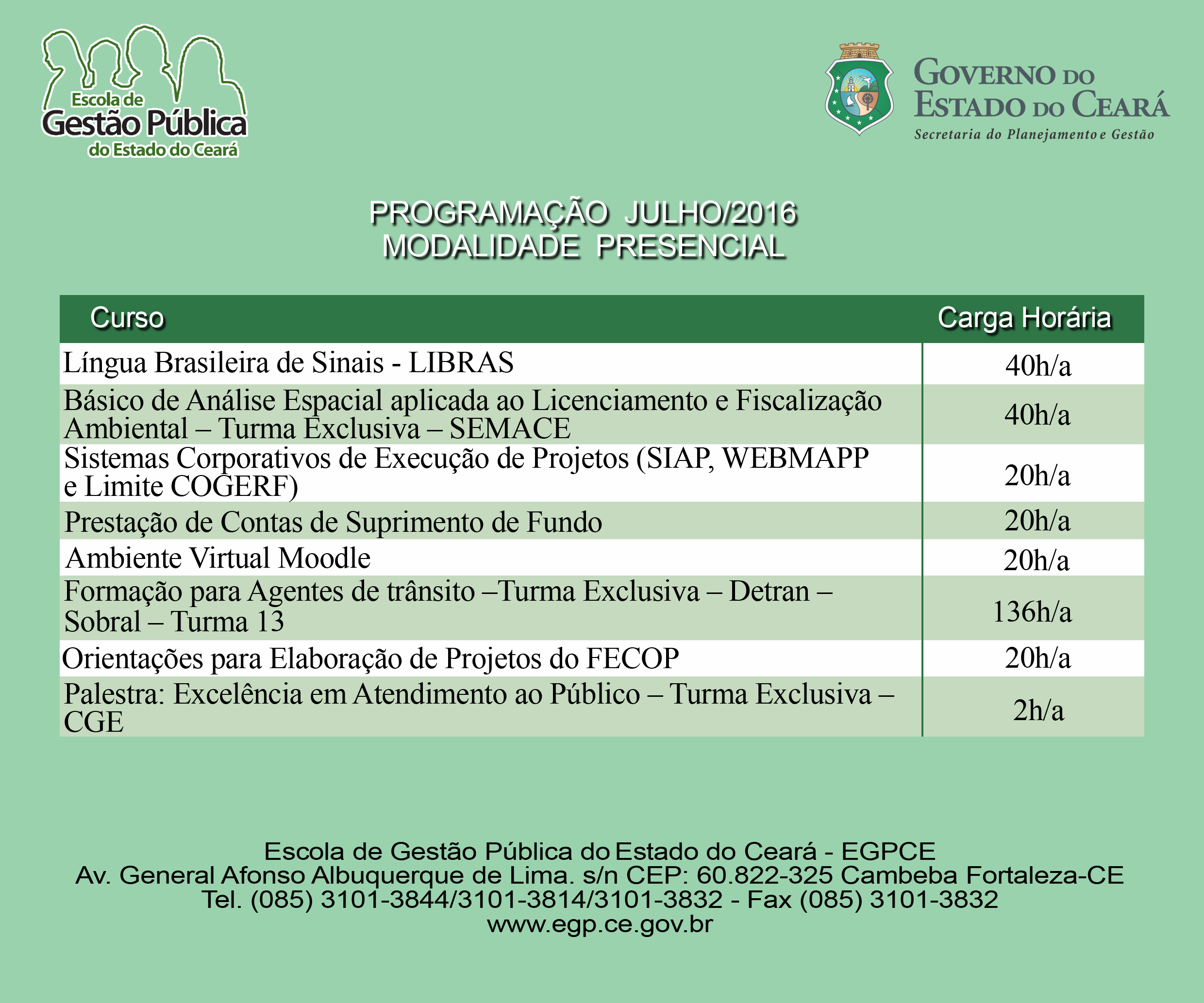 Programação do Mês