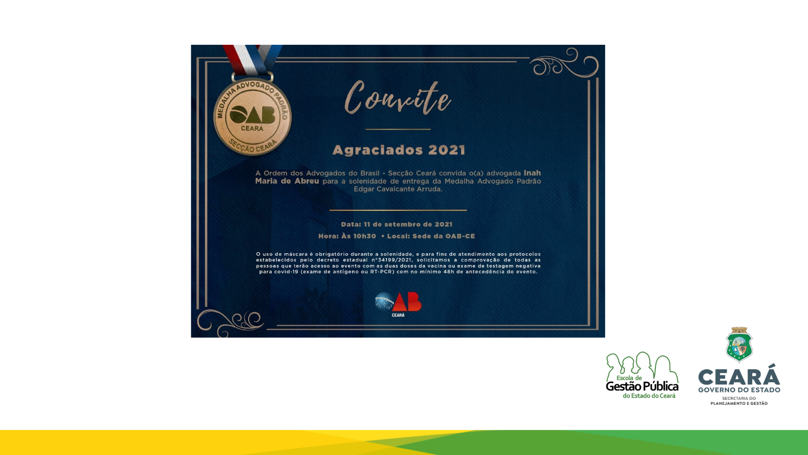 Coordenadora Jurídica da EGPCE é agraciada com medalha pela OAB