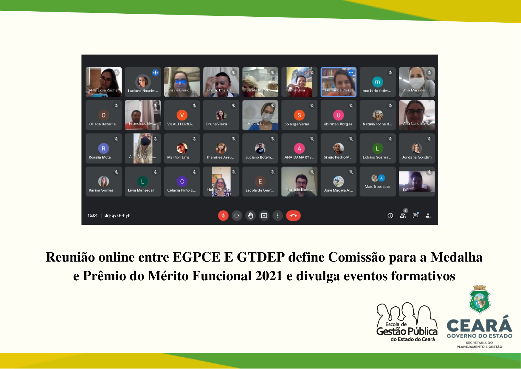Reunião online entre EGPCE E GTDEP define Comissão para a Medalha e Prêmio do Mérito Funcional 2021 e divulga eventos formativos