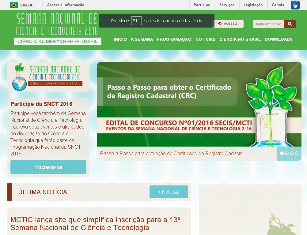 MCTIC lança site que simplifica inscrição para a 13ª Semana Nacional de Ciência e Tecnologia
