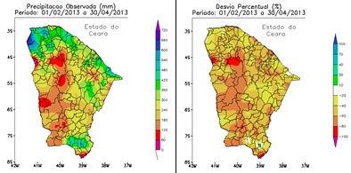Fevereiro, março e abril: chuvas ficam 46,4% abaixo da normal