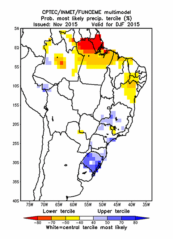 Maior probabilidade de chuvas abaixo da média no acumulado dos próximos três meses