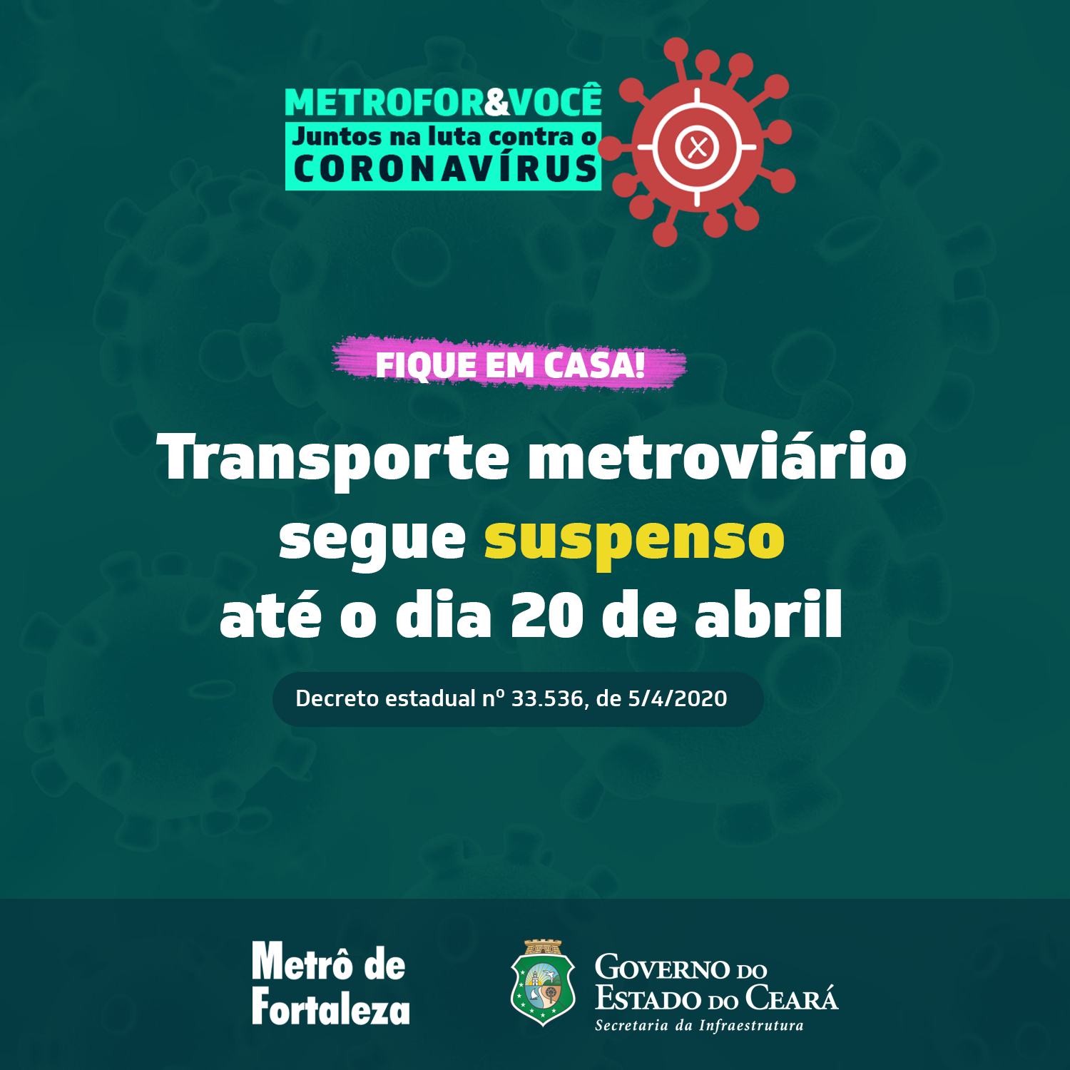 Operação do Sistema Metroviário segue suspenso até o dia 20 de abril