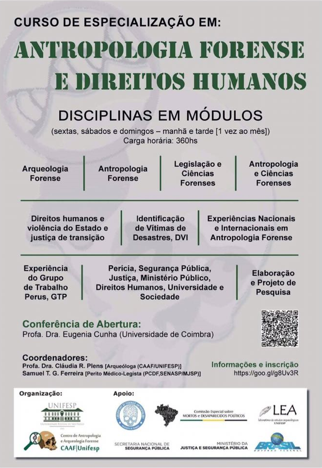 A UNIFESP promove cursos de especialização em: Antropologia Forense e Direitos Humanos