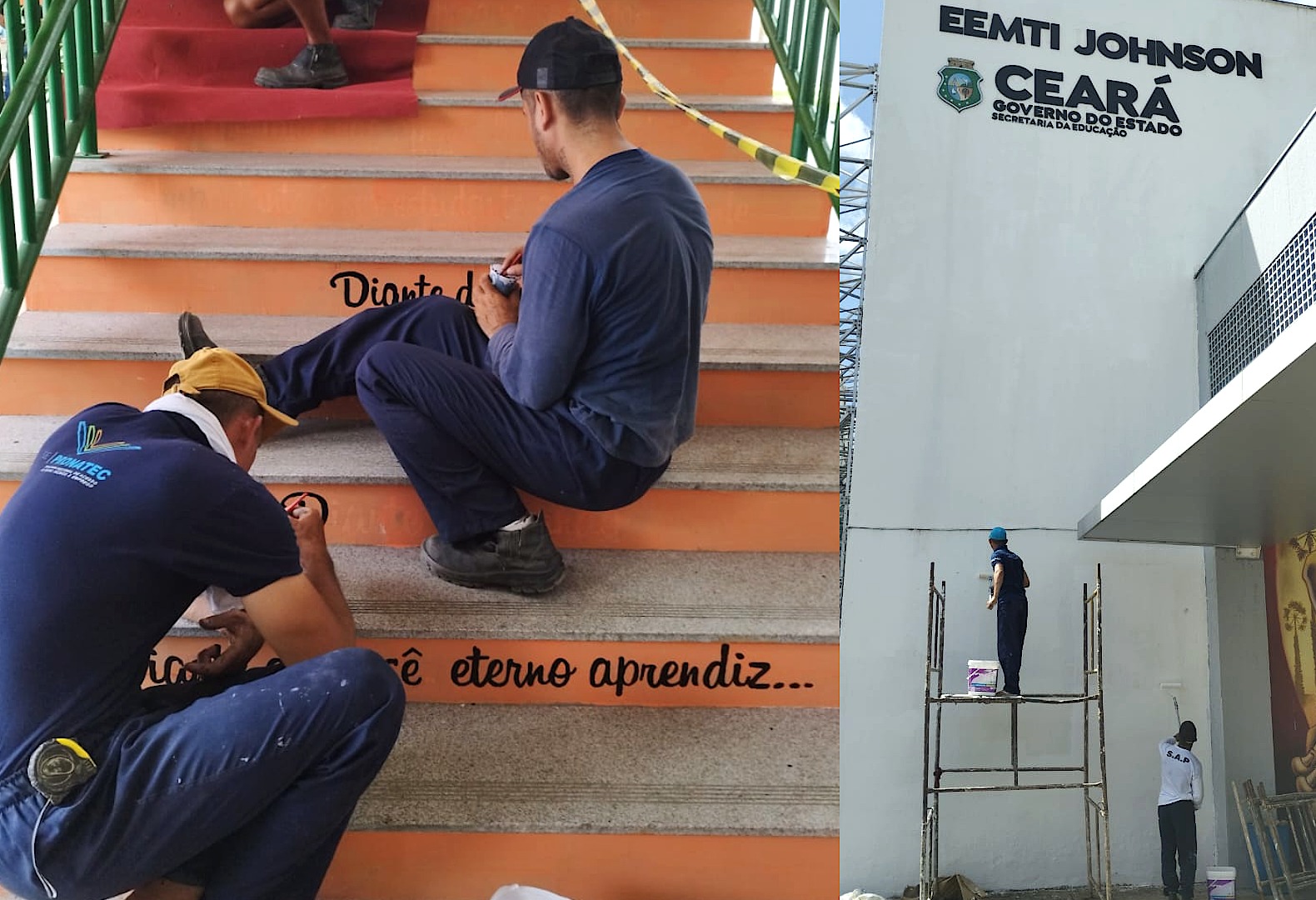 Internos e egressos do sistema prisional cearense realizam serviços de revitalização na sede da Escola de Ensino Médio em Tempo Integral Johnson