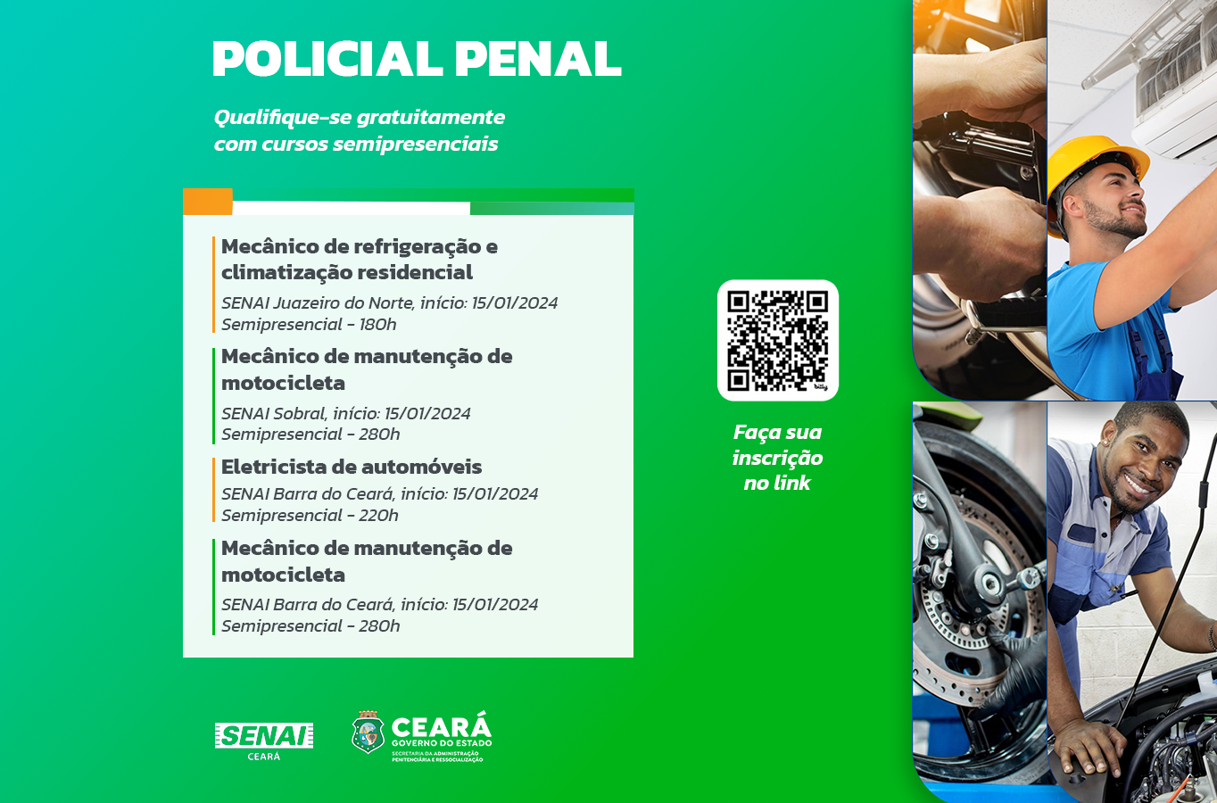 SAP oferece cursos gratuitos de capacitação profissional para policiais penais em parceria com o Senai